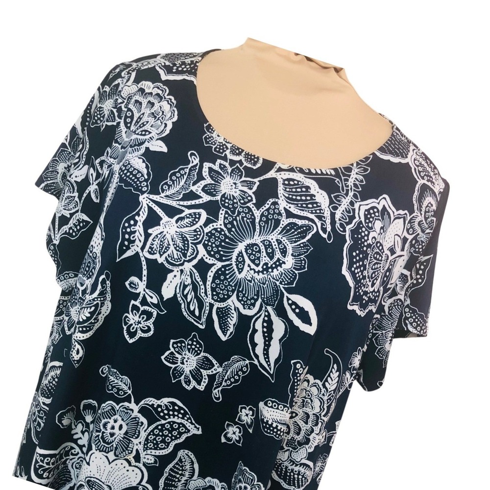 Ruby Rd Floral Paisley Dress Slinky Knit Navy White Casual Office Womens 2X